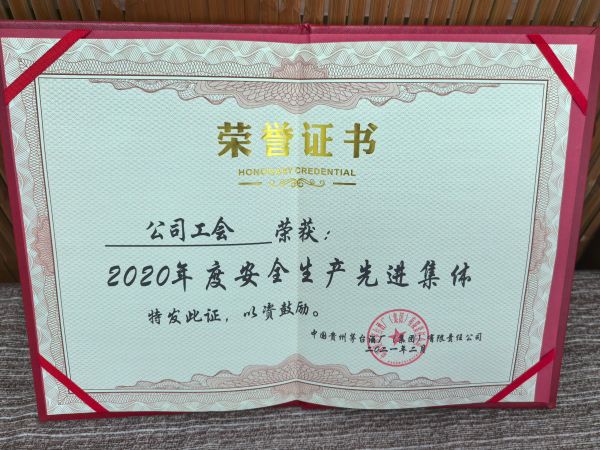 公司工会荣获2020年度安全生产先进集体